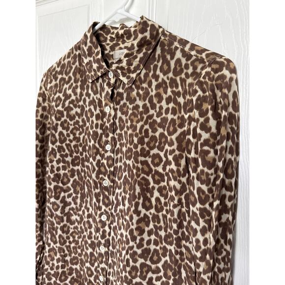 J. Crew prefect cheetah print silk cotton mix button down shirt brown 2 - Picture 7 of 15